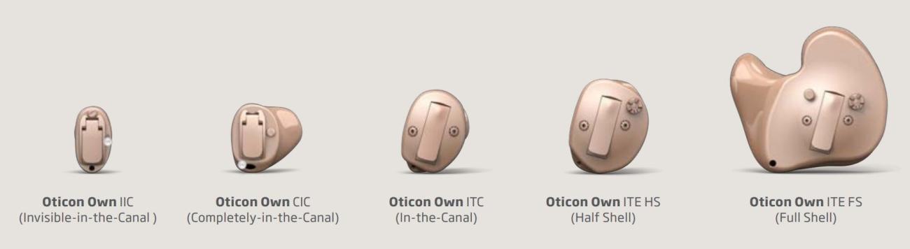 Bauformen des Hörgeräts "Own" von Oticon