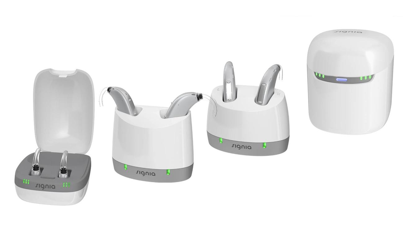 Mehrere Ladegeräte für das Hörgerät Motion Charge & Go Ax von Signia